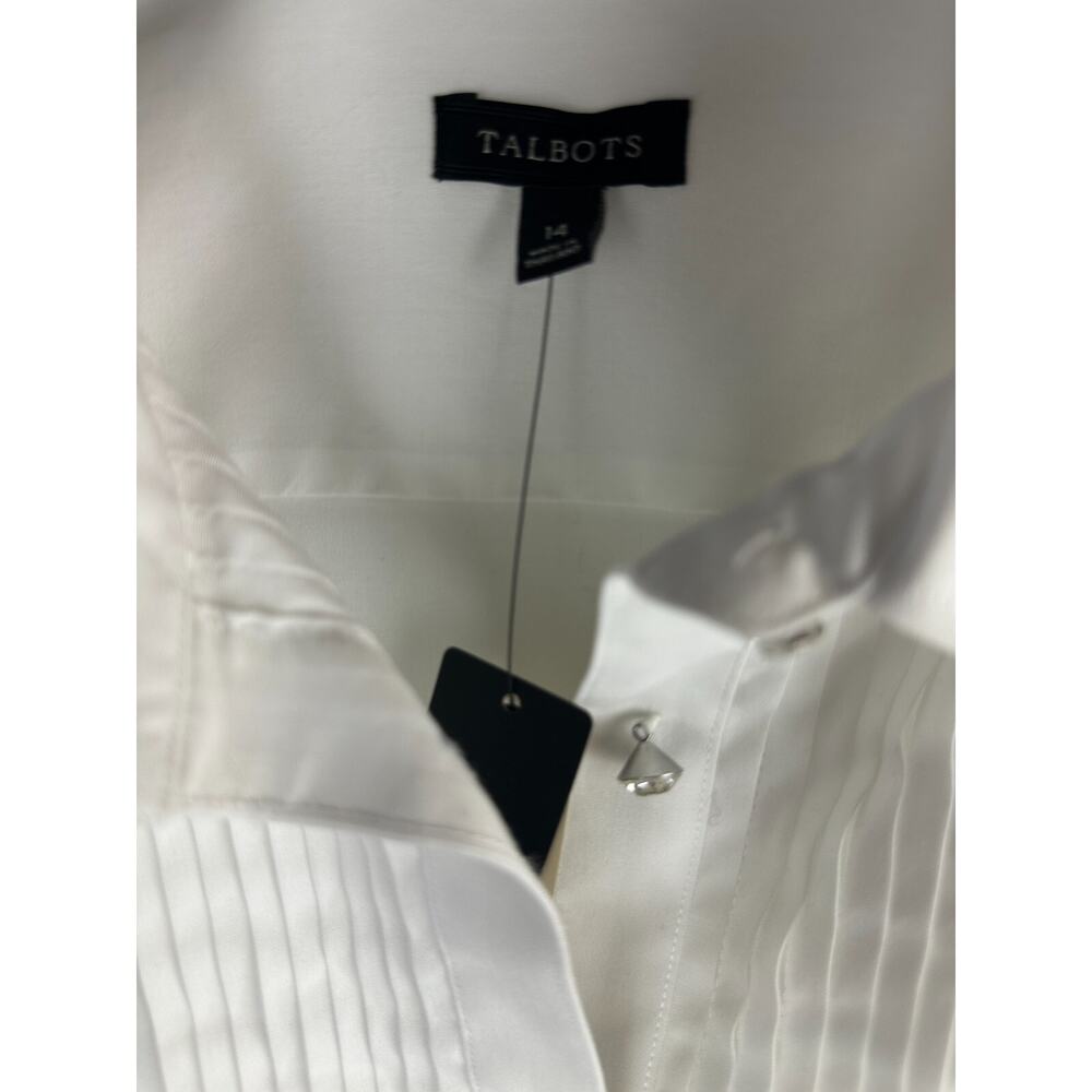 NWT Talbots Pleated Diamond Button Up Shirt LS Wrinkle Resistant White Size 14 - Picture 4 of 16